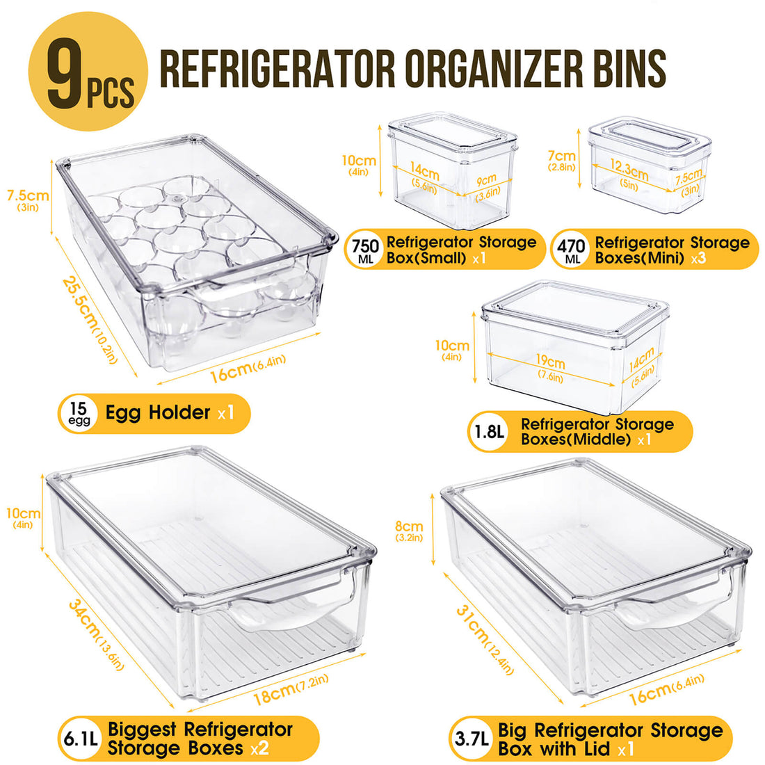 Masthome 9-Piece Fridge Storage Organizer with Egg Tray