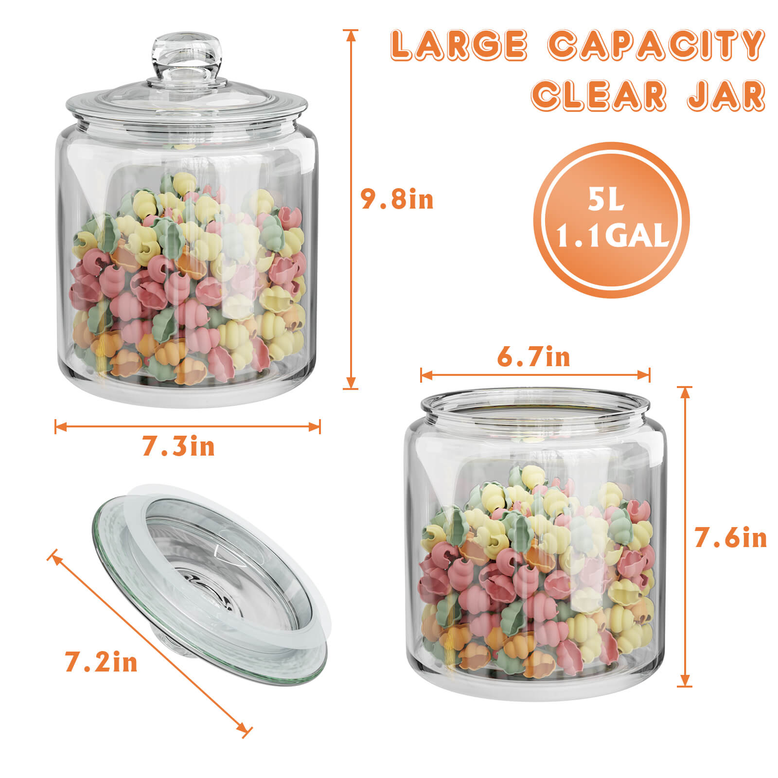 Masthome 1 Gallon Glass Storage Jar, Wide Mouth, Clear Glass Cookie Jars  with Airtight Lids, Dishwasher Safe, Kitchen Food Storage Container for