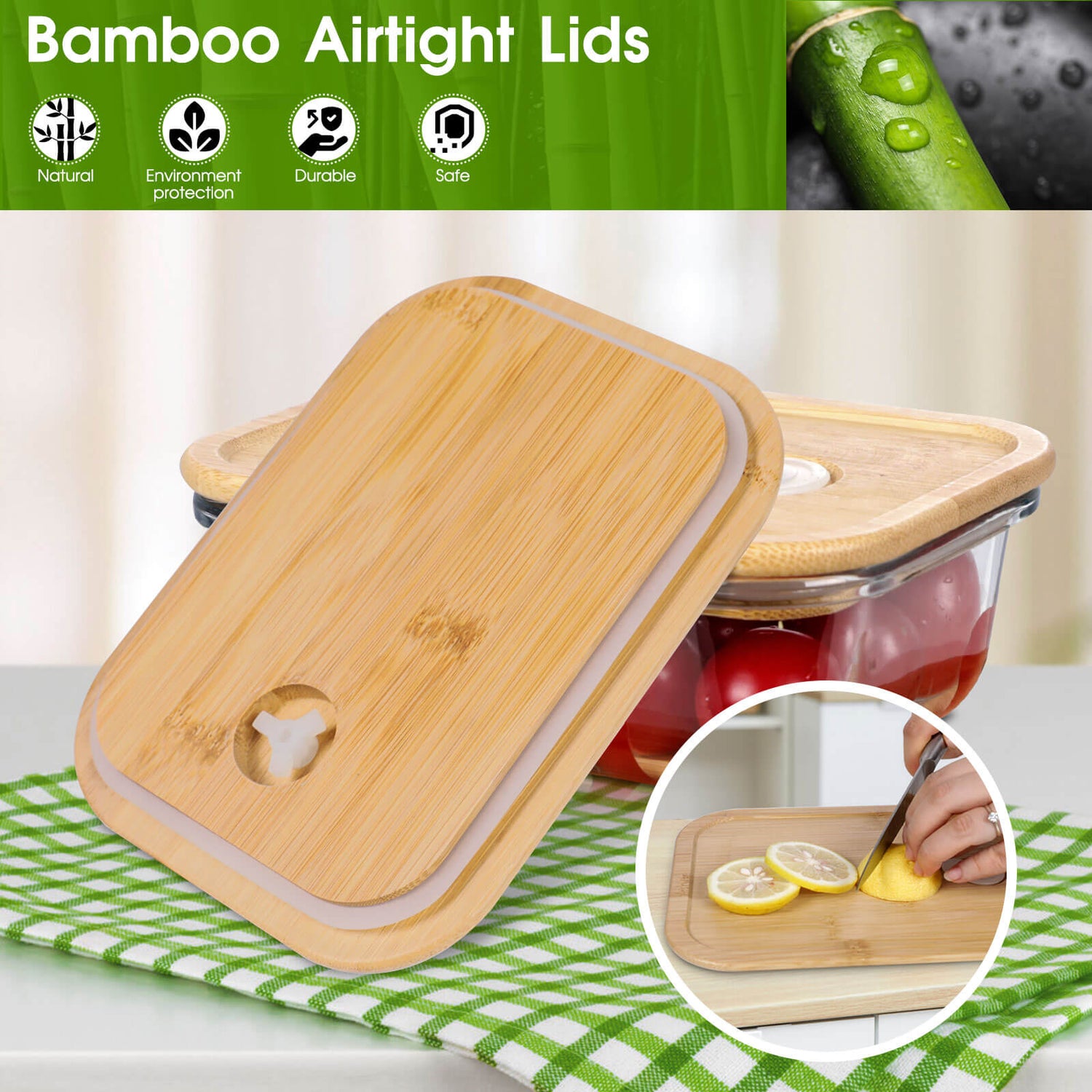  Glass Food Storage Containers with Lids (Bamboo) - 4 Piece  Value Set - The Most Ecofriendly Glass Containers for Food Storage with Lids  - Airtight, Glass Meal Prep Containers or Glass
