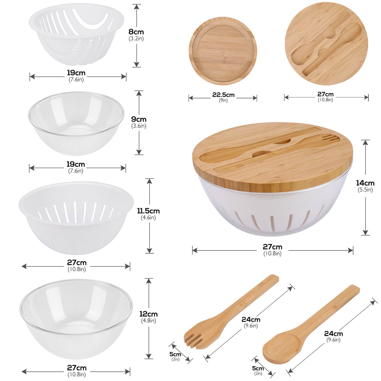 Masthome Salad Bowl Set with Bamboo Wood Lid