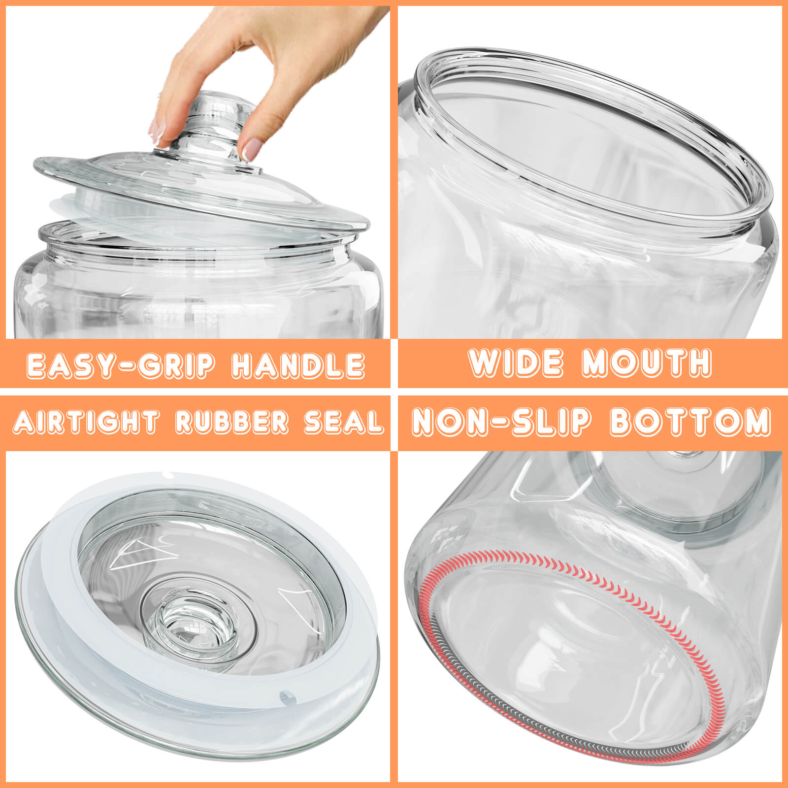 1 Gallon Clear Glass Storage Jar Wide Mouth Airtight with Rubber Seal Glass Lid Large Kitchen Storage Container for Food Pantry