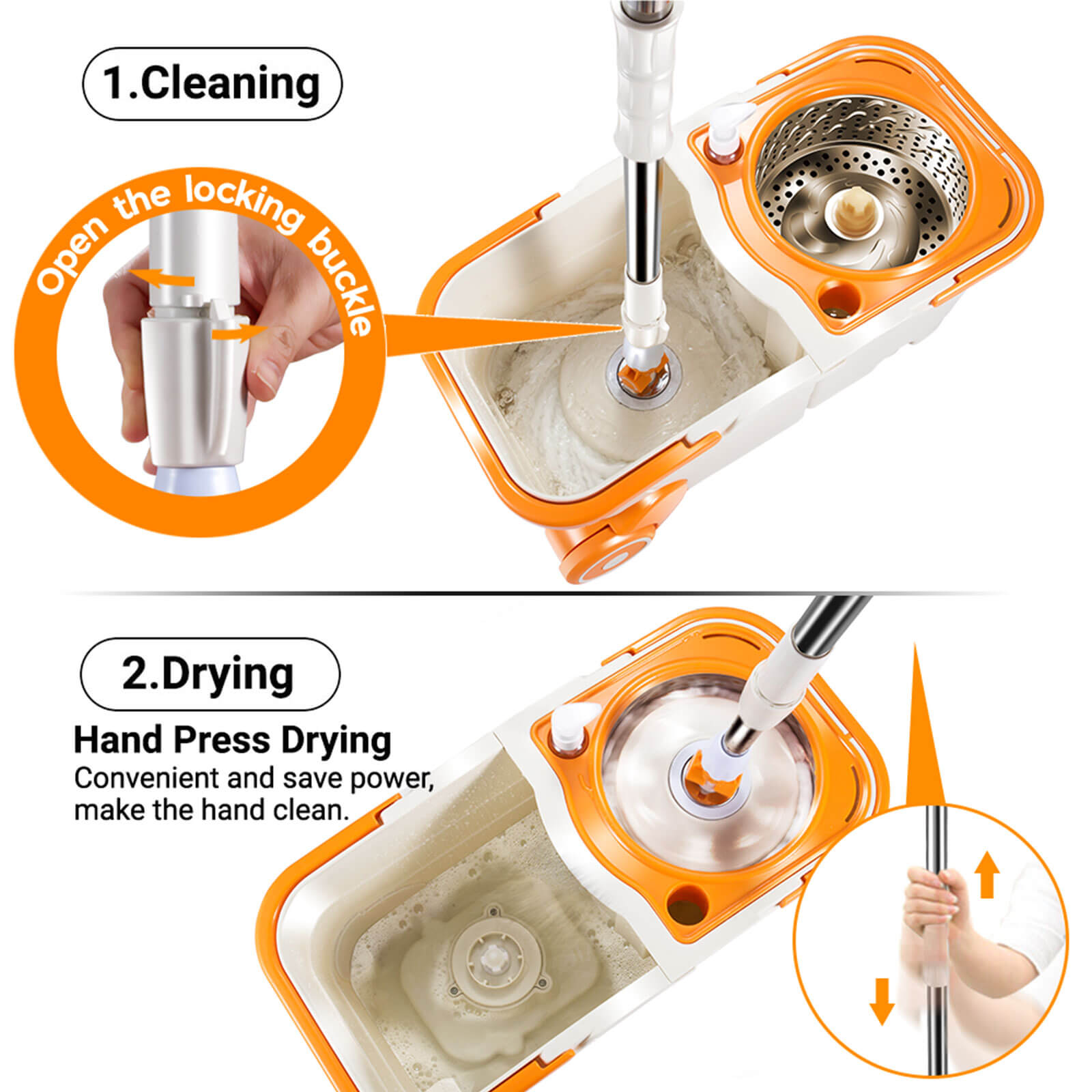 Masthome Easy Wring Microfiber Spin Mop &amp; Bucket System Set