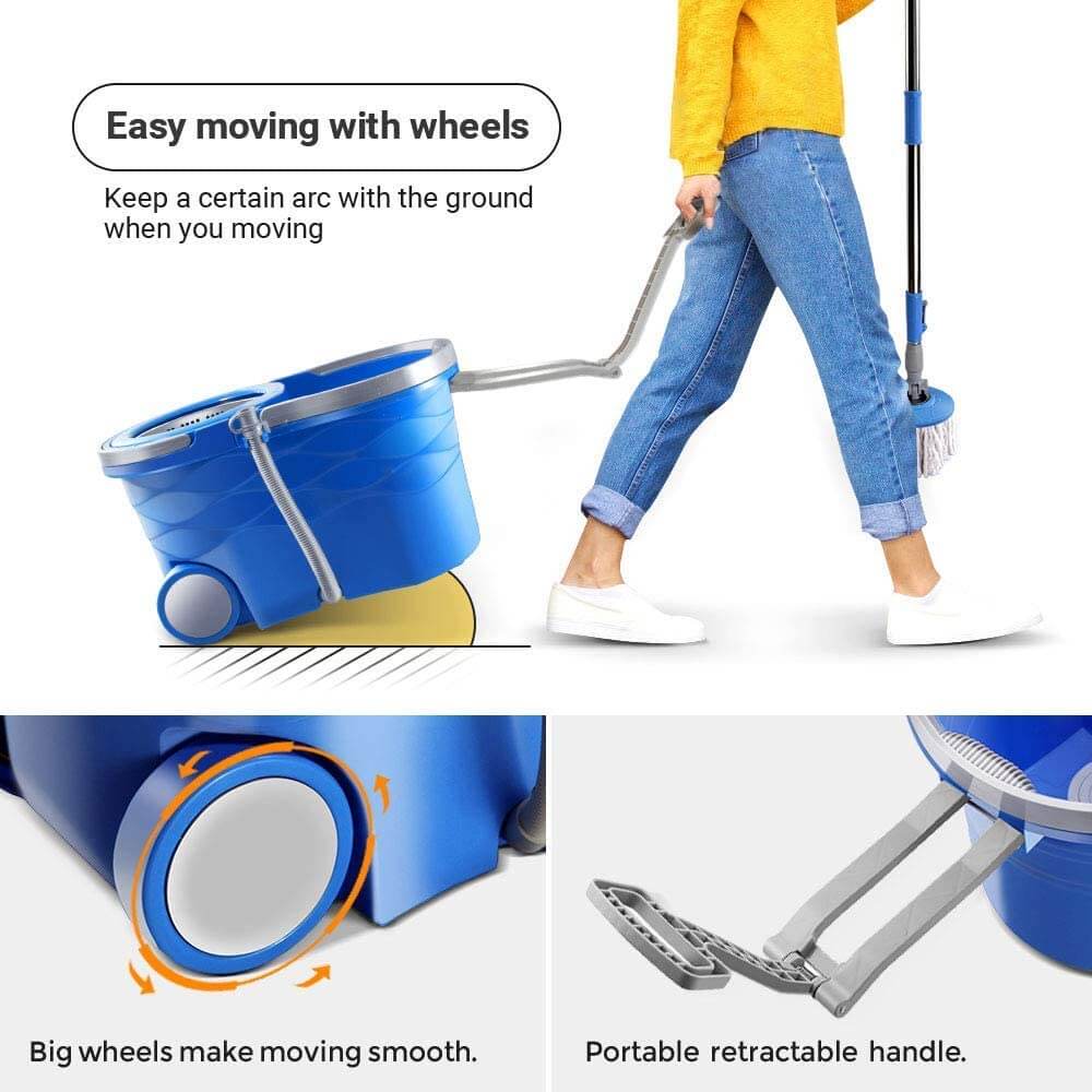 Spin Mop and Bucket w/ Wringer Set Floor Cleaning System Wet and