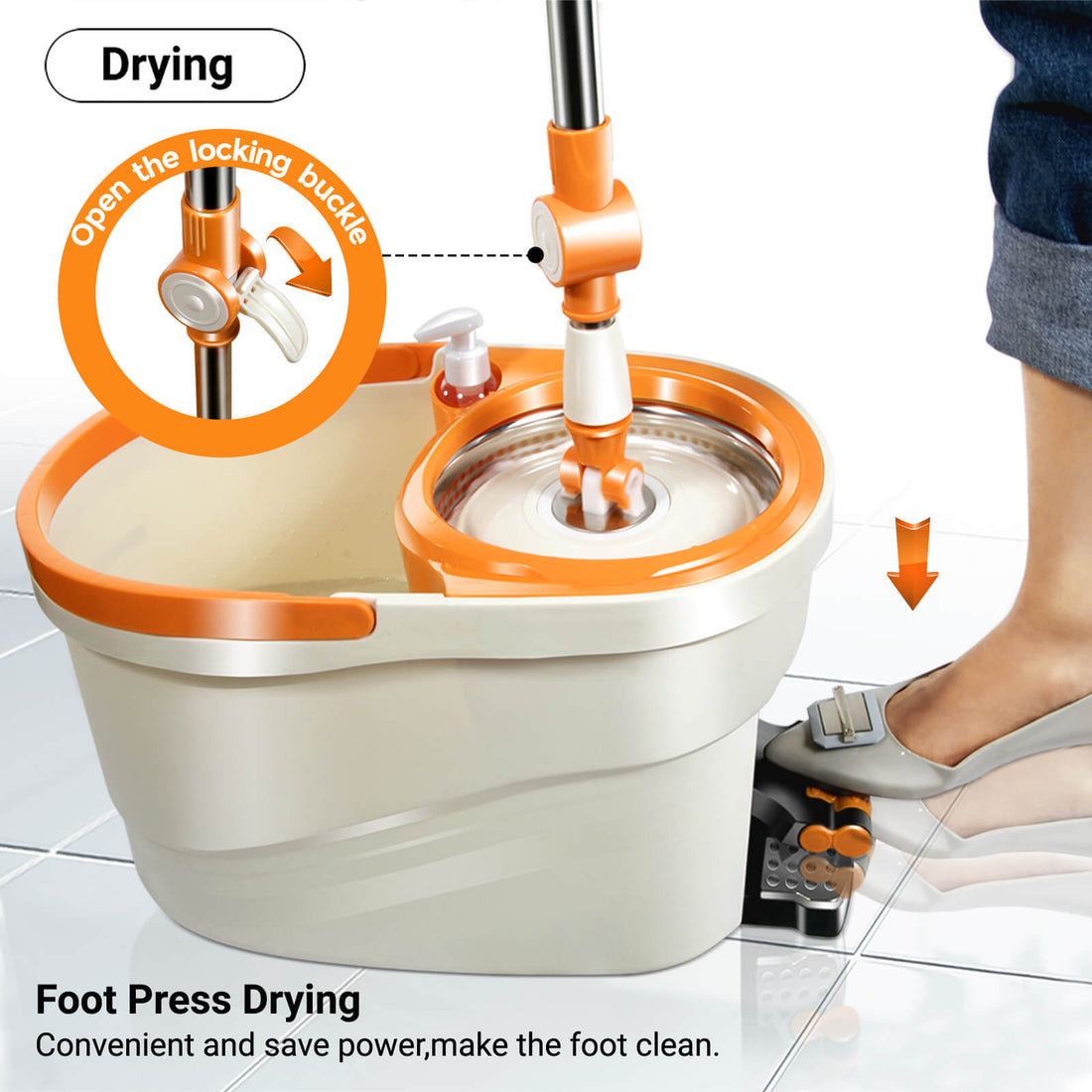 Spin mop system with foot pedal