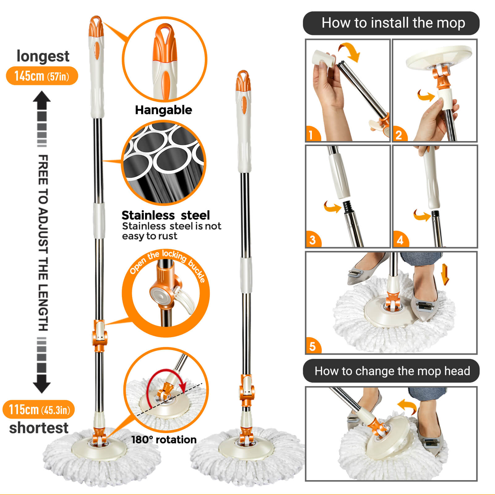 Spin mop system with foot pedal