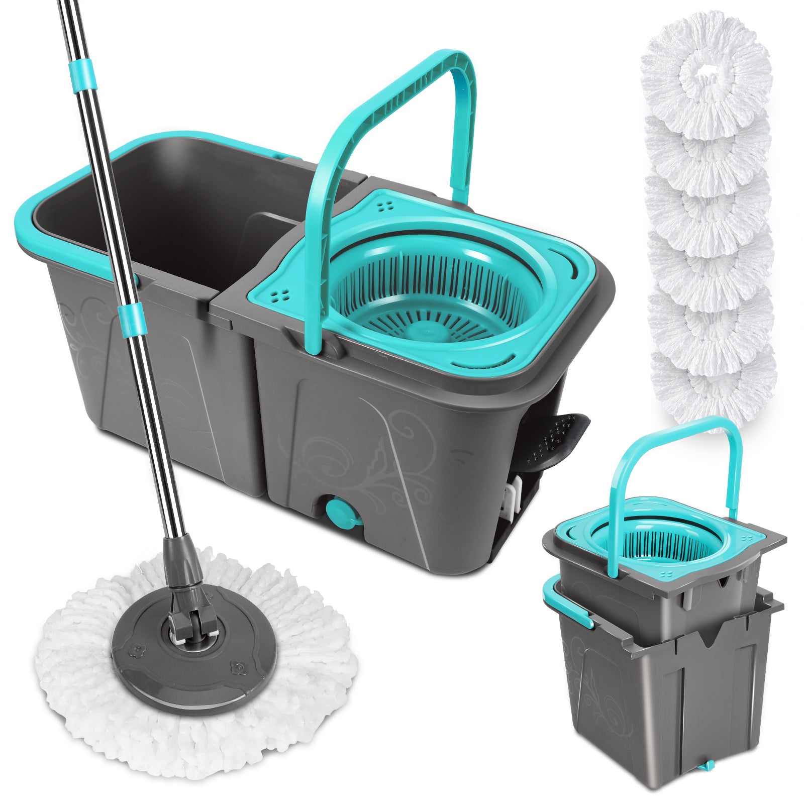 Masthome Spin Mop and Bucket with 6 Microfiber Mop Pads