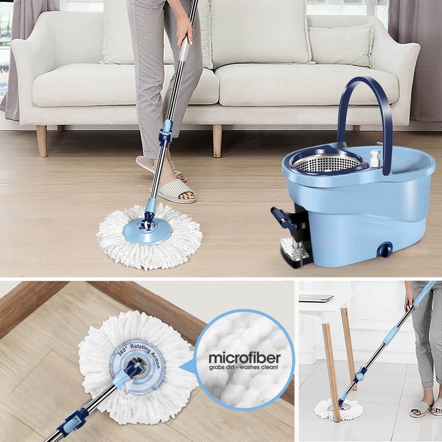 Easy wring Microfiber Spin Mop & Bucket Floor Cleaning System with