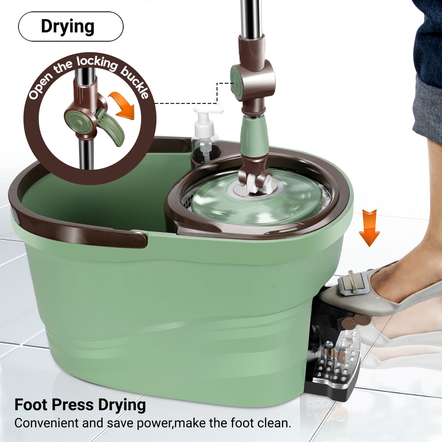 Pedal Spin Mop and Bucket, 360° Spin Mop with 5 Mop Heads, Suitable for Home Floor Kitchen Mop