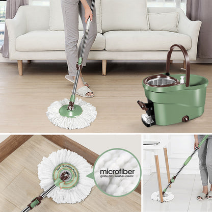 Pedal Spin Mop and Bucket, 360° Spin Mop with 5 Mop Heads, Suitable for Home Floor Kitchen Mop