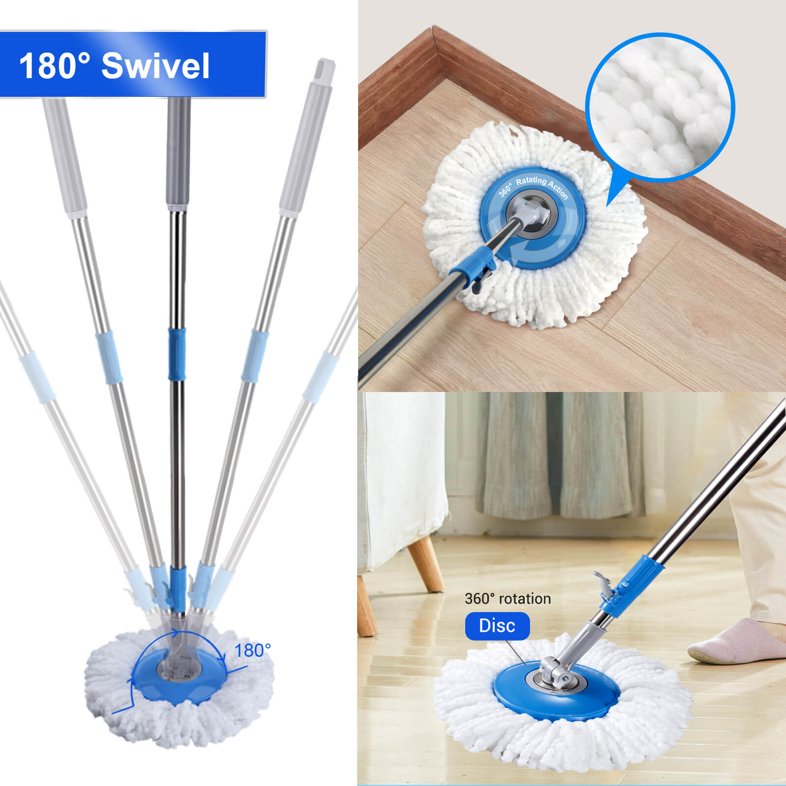 Masthome Spin Mop and Bucket with 5 Mop Pads Refills