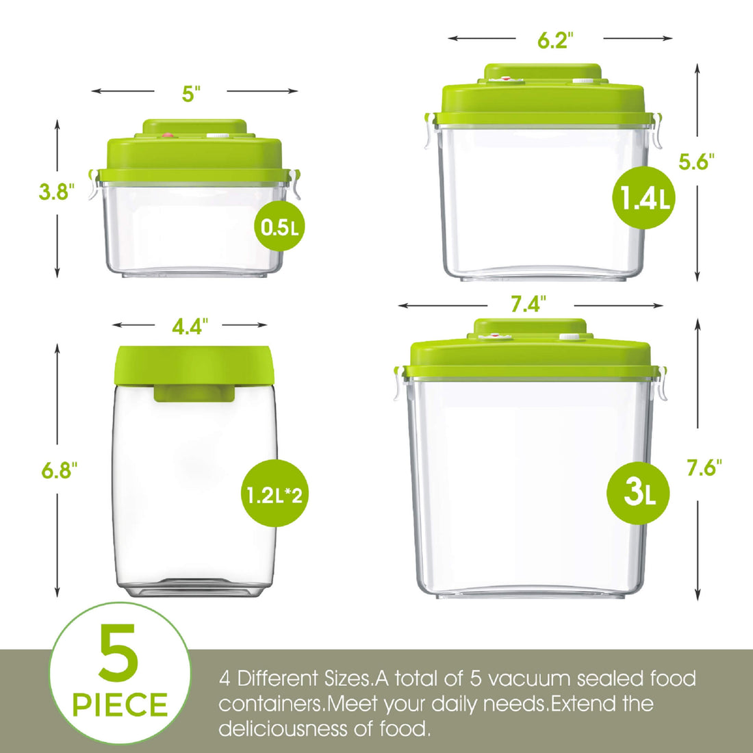 Airtight Food Containers - Set of 6 White (1.2L)