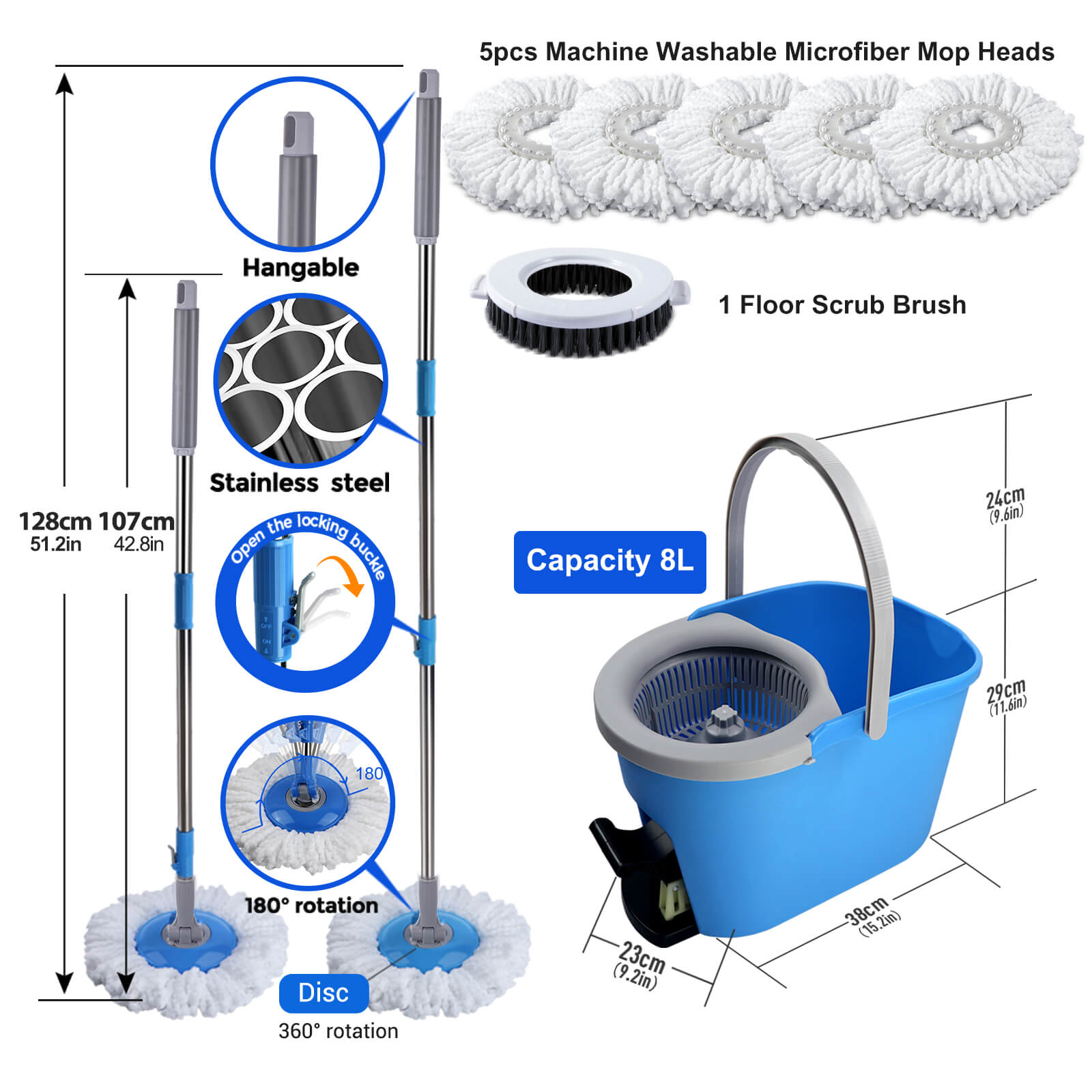 Masthome Spin Mop and Bucket with 5 Mop Pads Refills