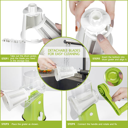 Masthome Rotary Cheese Grater Shredder with 5 Interchangeable Blades