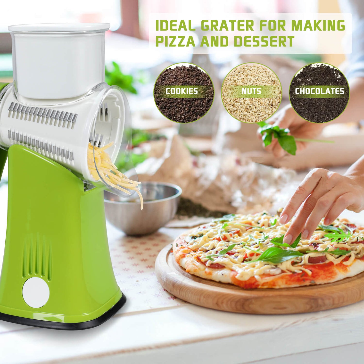 Rotary Cheese Grater with Handle, Cheese Grater Hand Crank, Fast Cutting  Grater for Kitchen with 3 Interchangeable Blades, Vegetable Slicer, Cheese