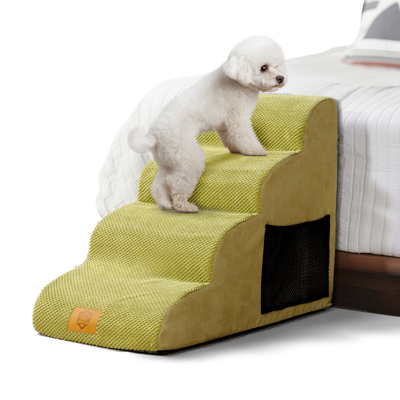 4 Steps Extra Widen Foam Dog Stair, Side Pocket, Yellow