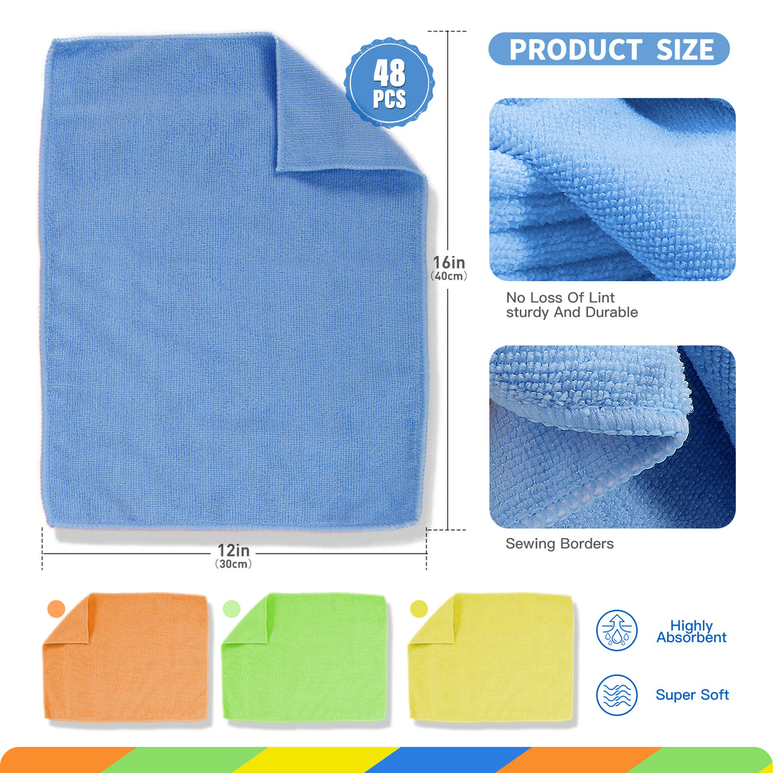 Masthome Microfiber Dust Cleaning Cloth 4 Colors - 48PCS