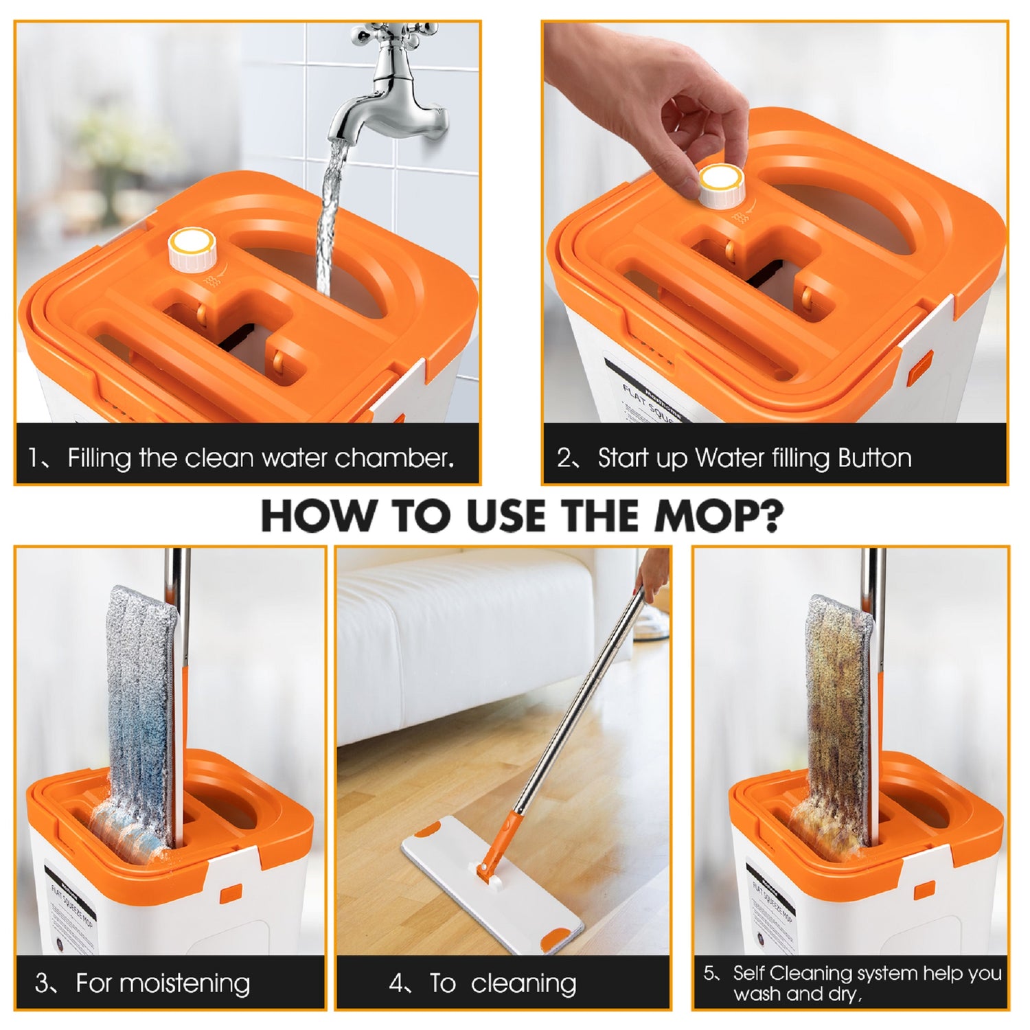 Masthome Sewage Separate Floor Flat Mop - 6 Mop Pads