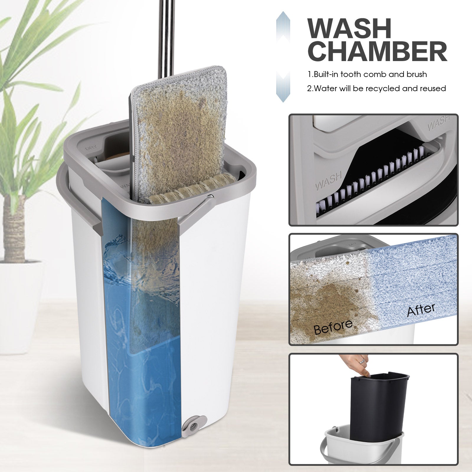 Masthome Flat Floor Mop and Bucket with Wringer Set, Household Mop and Bucket System for Floor Cleaning