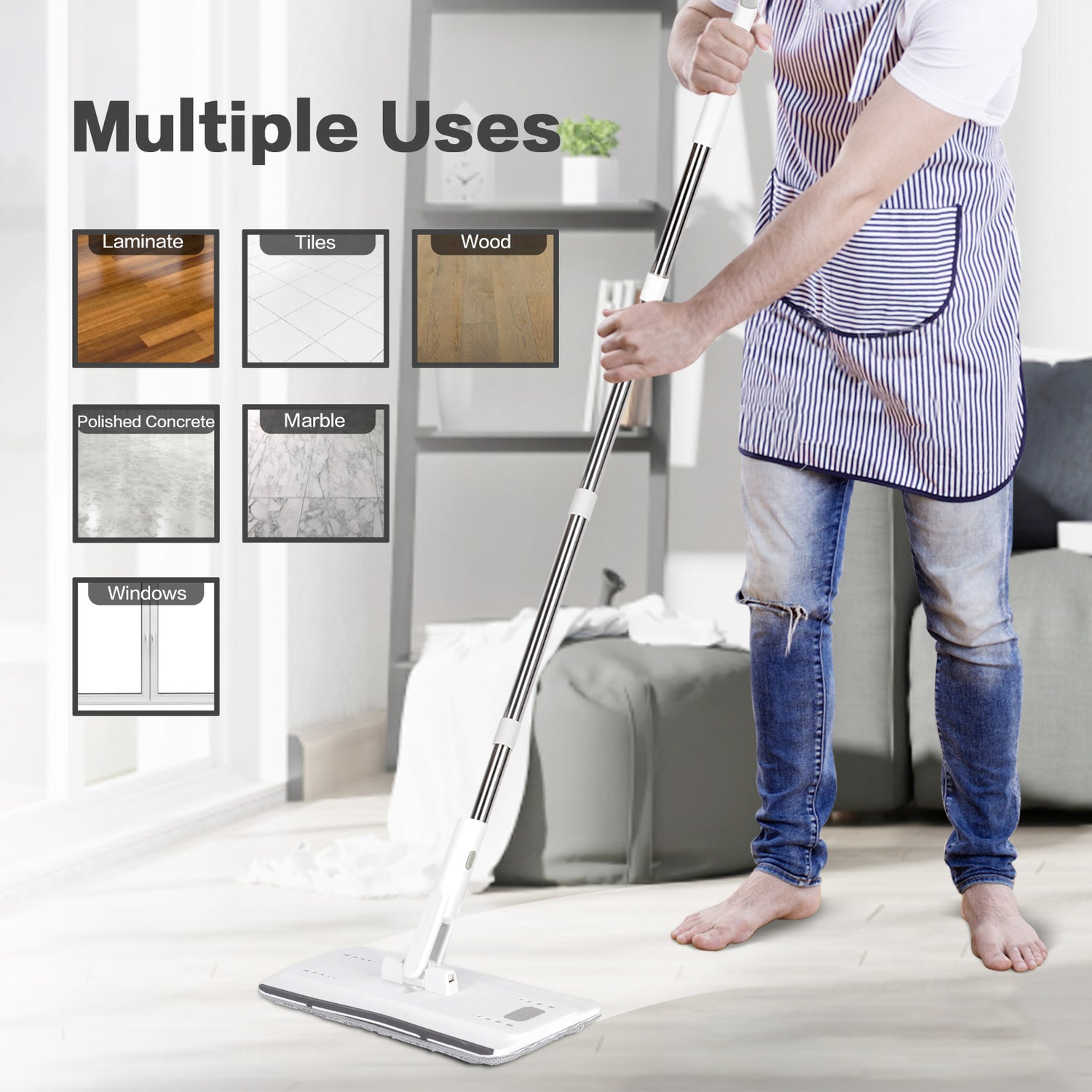 Masthome Flat Floor Mop and Bucket with Wringer Set, Household Mop and Bucket System for Floor Cleaning