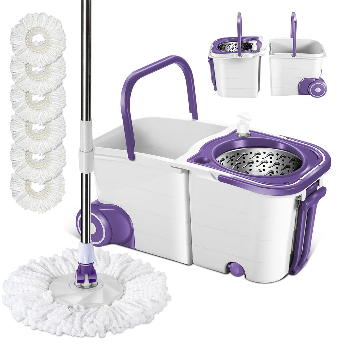 Masthome Spin Mop and Bucket with Wringer Set for Floor,Detachable Mop Bucket,6 Microfiber Mop Pads