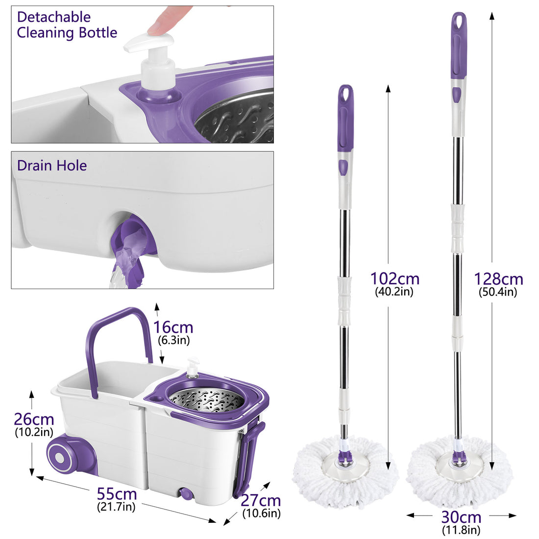 Masthome Spin Mop and Bucket with Wringer Set for Floor,Detachable Mop Bucket,6 Microfiber Mop Pads