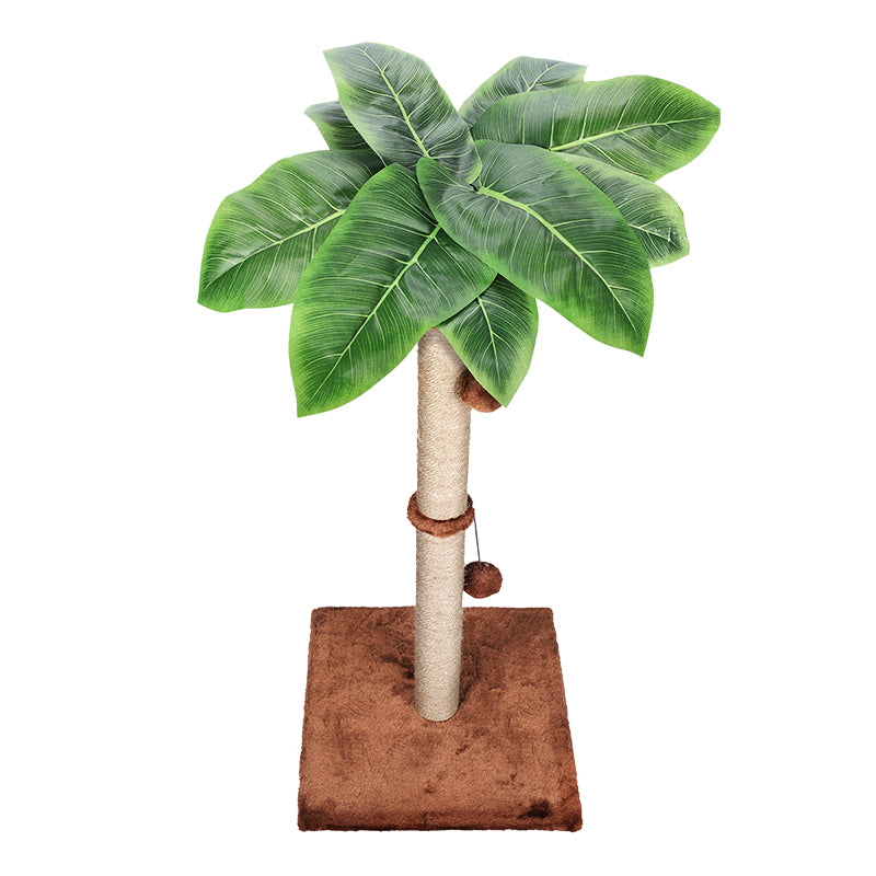 Cat Scratching Post, Brown, 3D Leaf, Hanging Balls