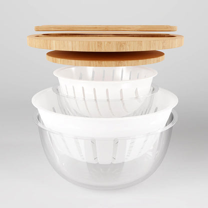10.6-inch Salad Bowl Set with Bamboo Lids and Servers
