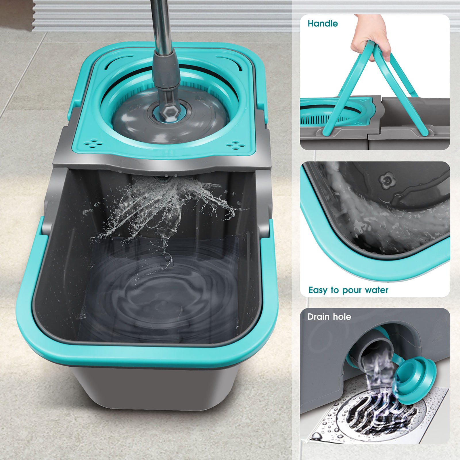 Masthome Spin Mop and Bucket with 6 Microfiber Mop Pads