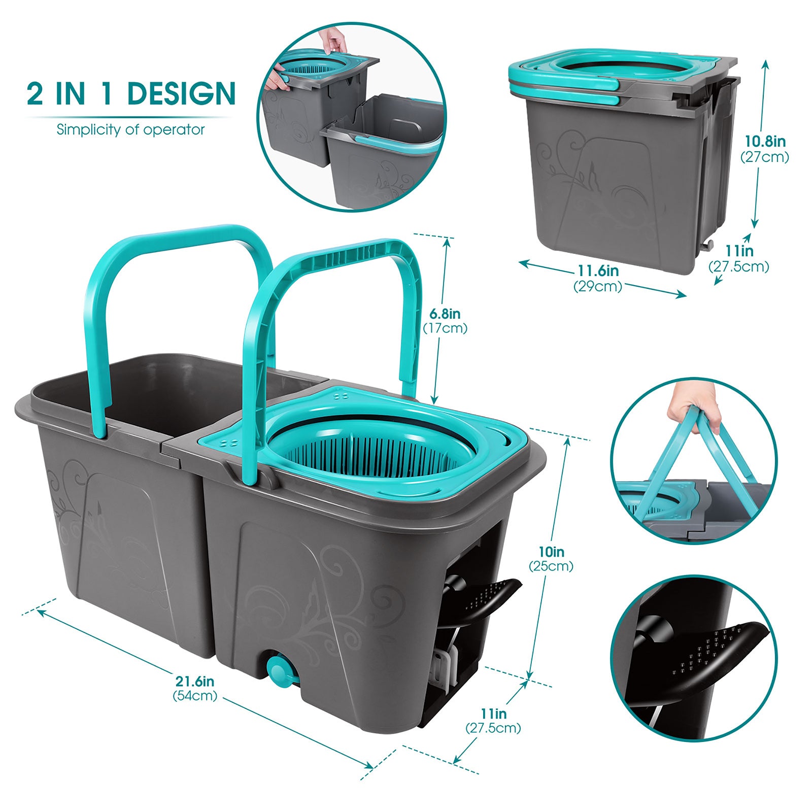 Masthome Spin Mop and Bucket with 6 Microfiber Mop Pads