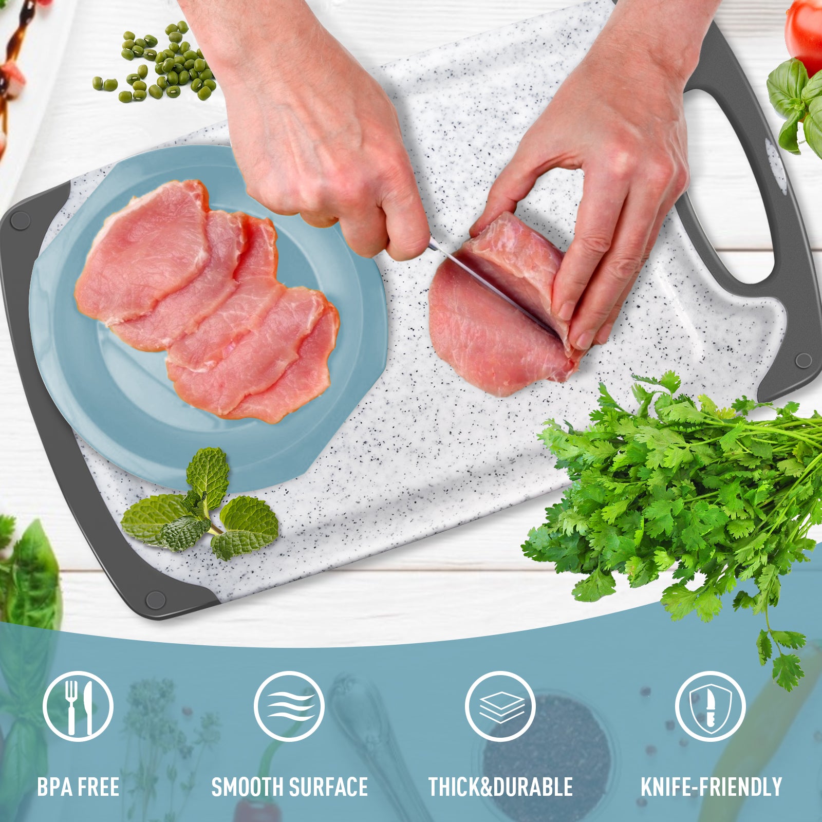 Masthome Plastic Cutting Board Set with Juice Grooves